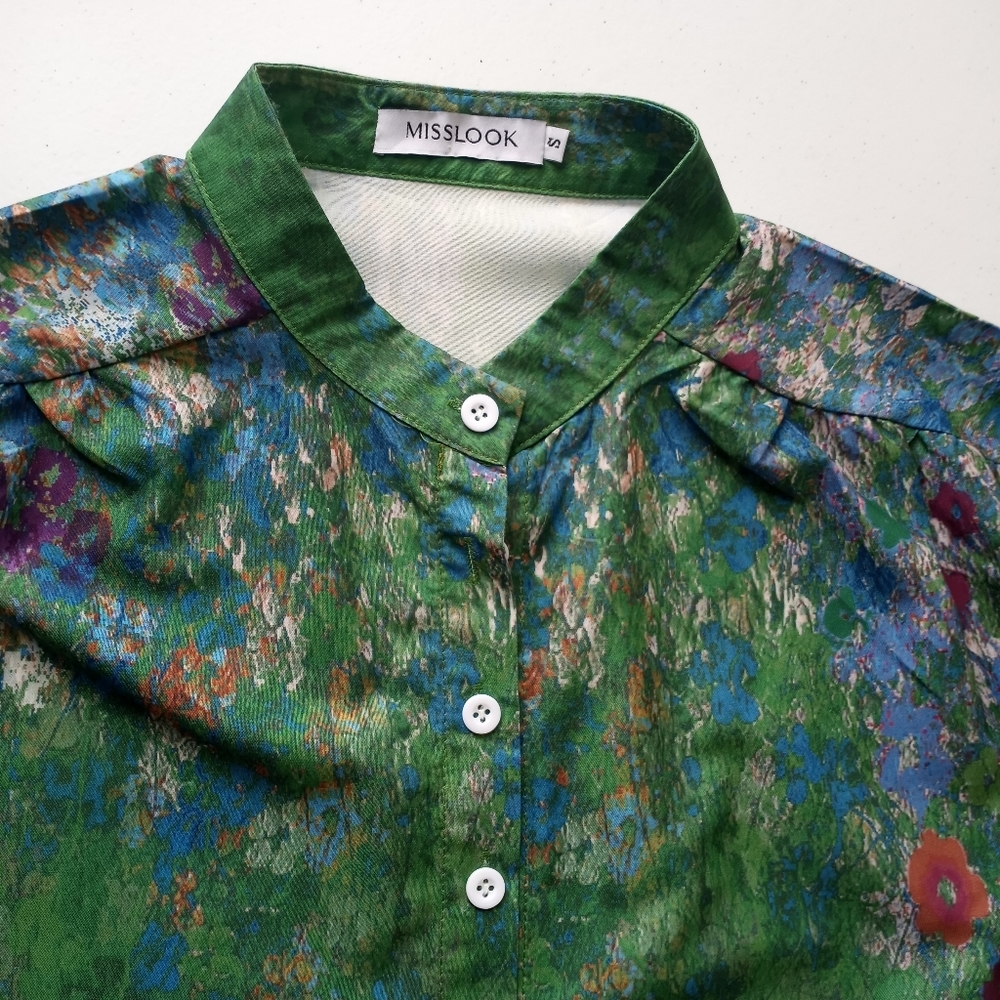 MISSLOOK Women’s Green Floral Boho Blouse 3/4 Sleeve Size S - Picture 13 of 14